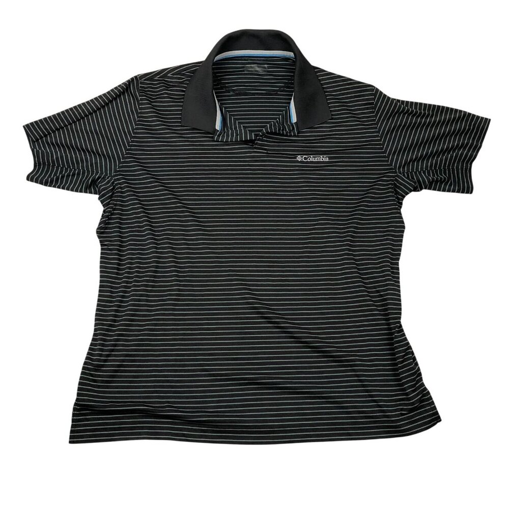 Columbia Mens Polo Shirt Large Short Sleeve Casual Travel Black Striped Classic